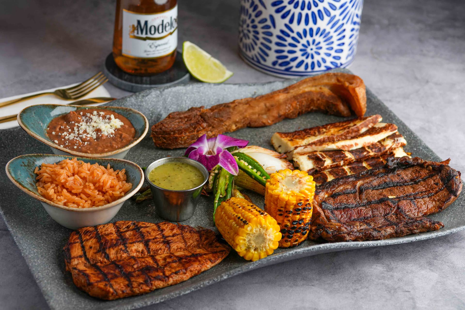 Fuego-style parrillada platter at Fuego Social Tacos and Tequila in Jacksonville Beach